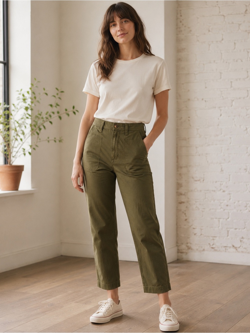 Madewell Camp Pants XXS Olive Green High Rise Cropped Utility Straight Leg